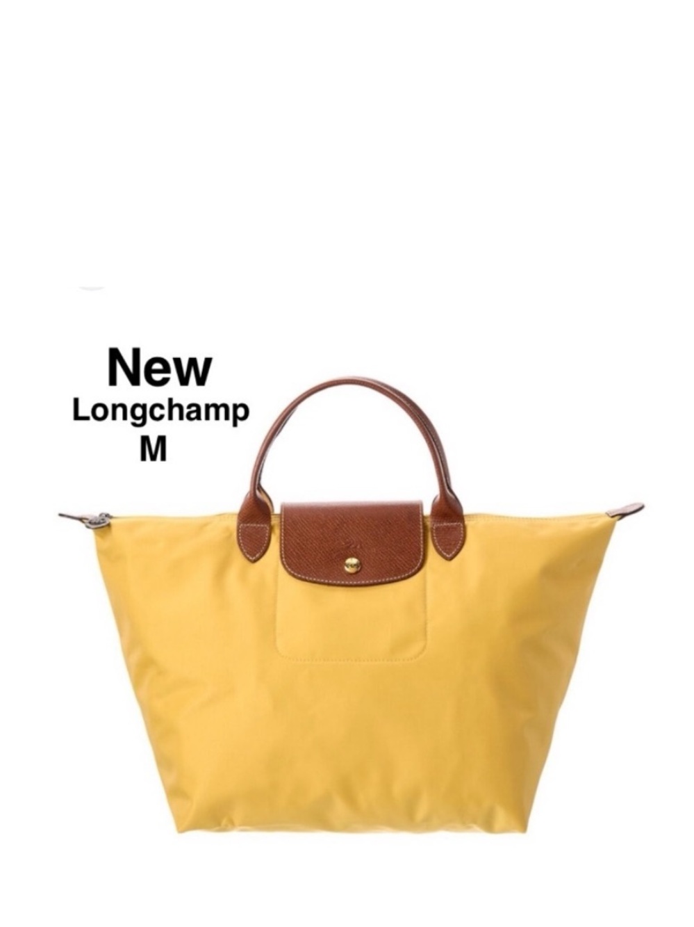 New Authentic Longchamp Yellow Nylon Le Pilage Medium Foldable short handle⭐️⭐️
